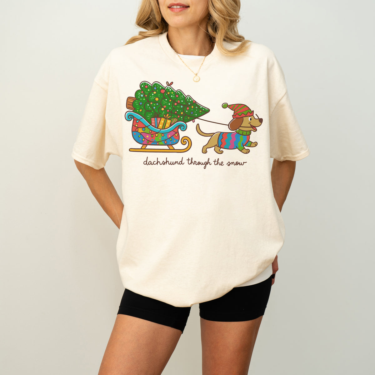 Dachshund Through the Snow Christmas Shirt – Tree Sleigh