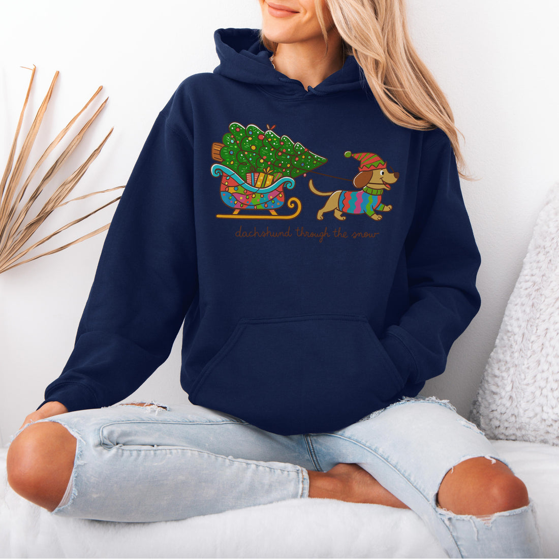 Dachshund Through the Snow Christmas Hoodie – Cute Wiener Dog Holiday Hooded Sweatshirt for Dog Lovers
