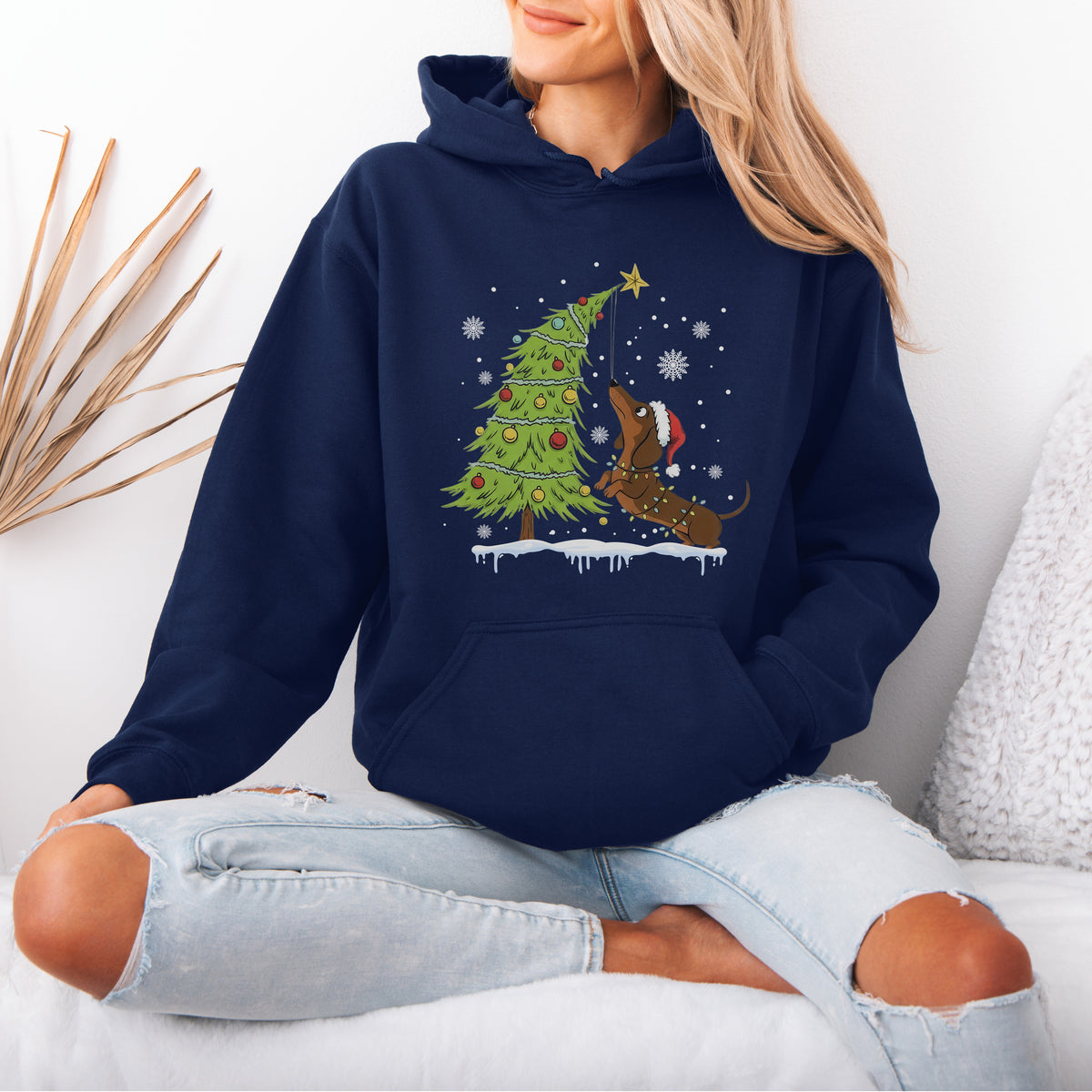 Dachshund Reaching for the Star Christmas Hoodie