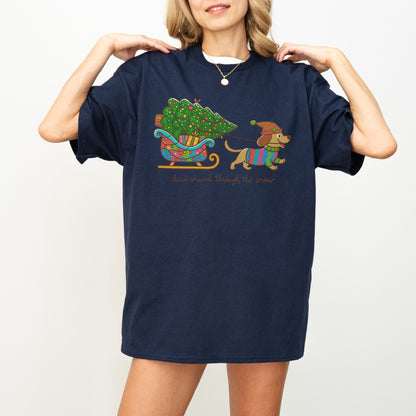 Dachshund Through the Snow Christmas Shirt – Tree Sleigh