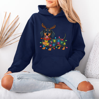 Reindeer Lights Dachshund Christmas Hoodie