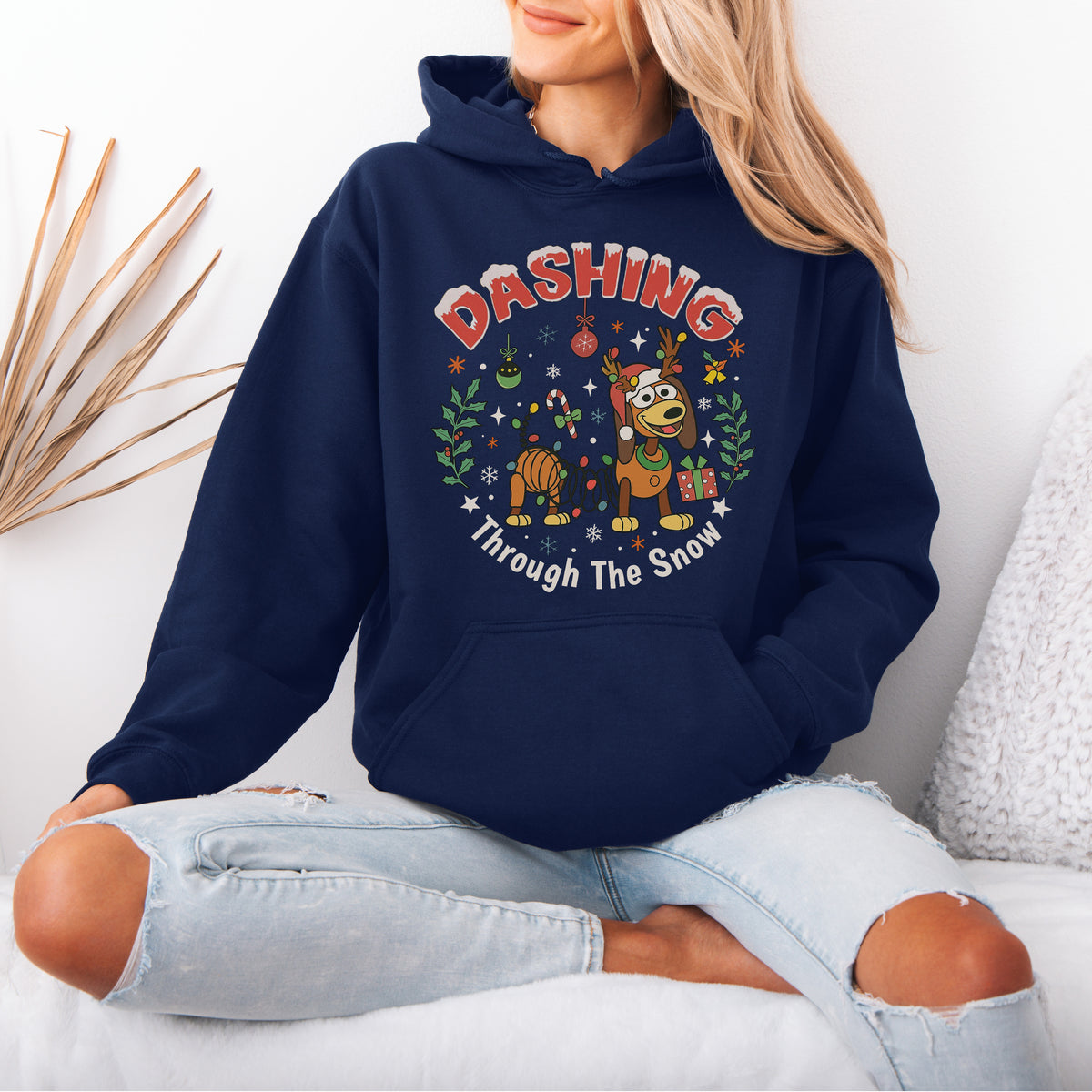 Dashing Through The Snow Slinky Dog Christmas Hoodie