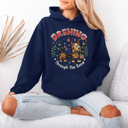Dashing Through The Snow Slinky Dog Christmas Hoodie