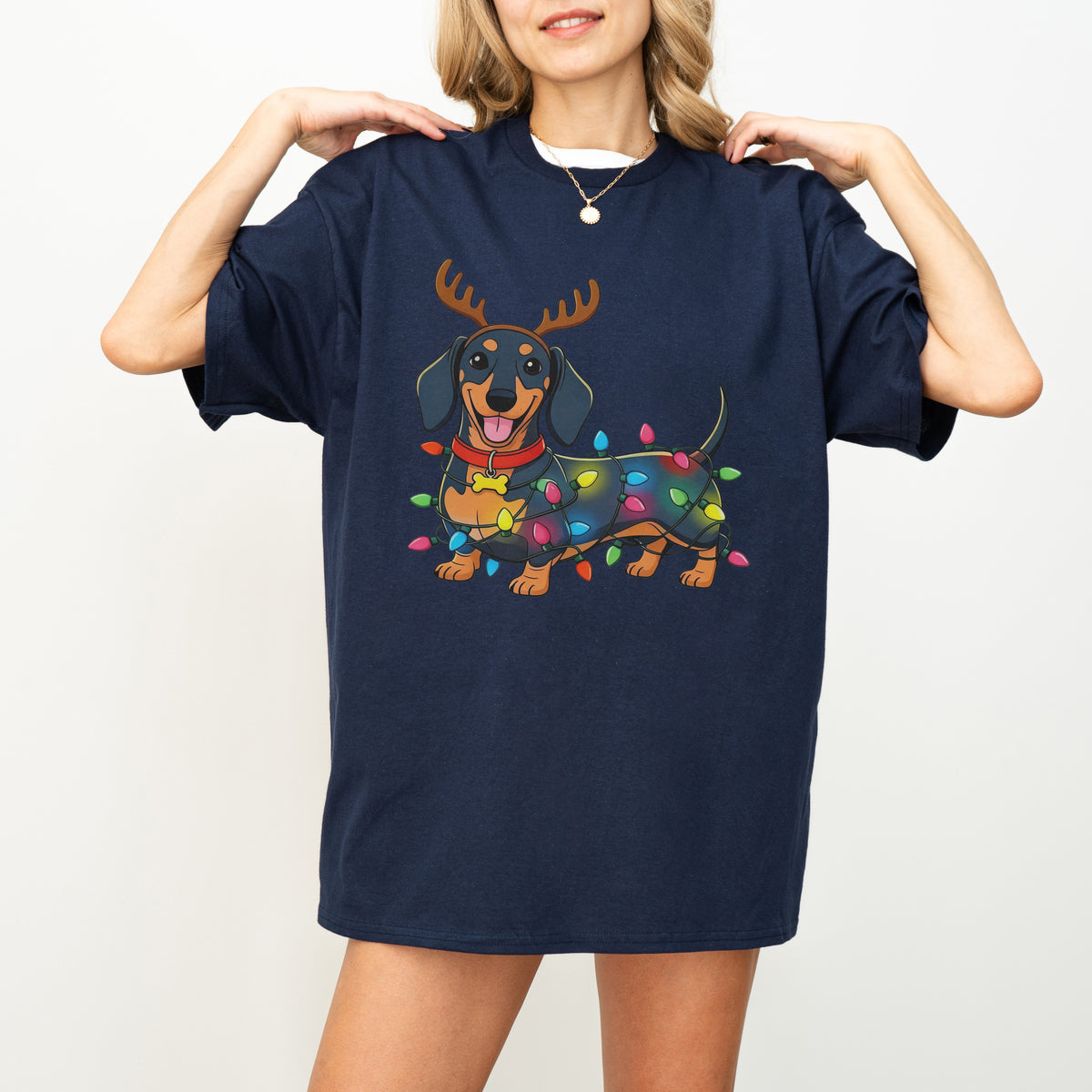 Reindeer Lights Dachshund Christmas Shirt