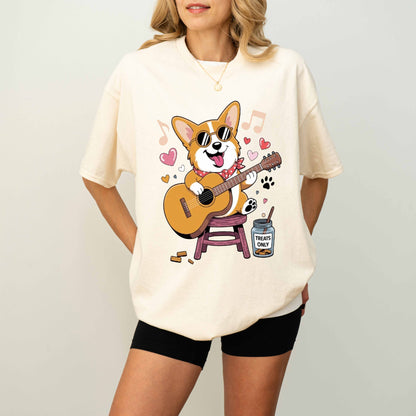 Guitar Playing Corgi Funny Dog T-Shirt