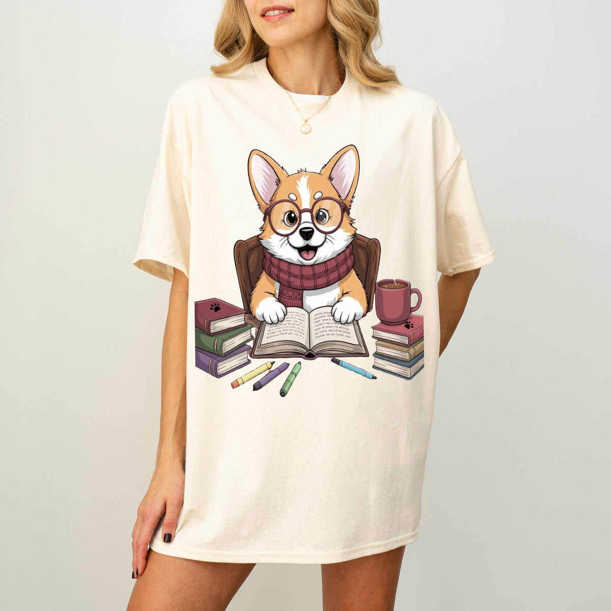 Smart Corgi Reading Books Funny Dog T-Shirt