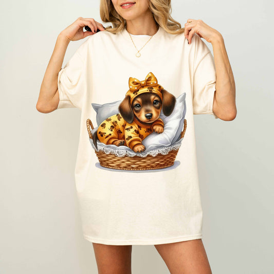 Cute Dachshund Puppy Dog Mom T-Shirt in Pajamas
