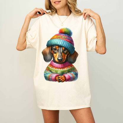 Colorful Sweater Dachshund Dog Mom T-Shirt