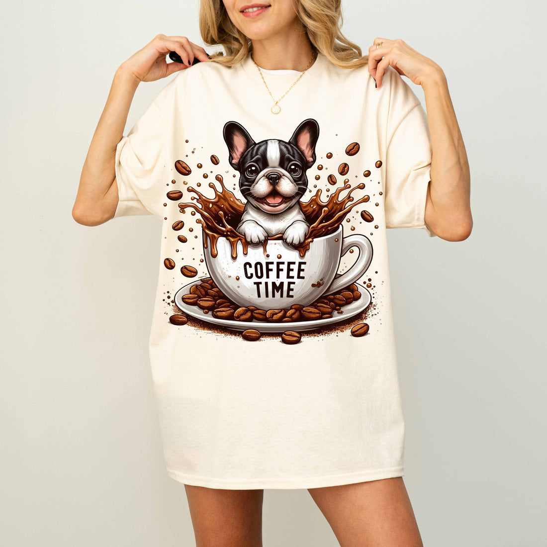 Coffee Time French Bulldog Funny Dog T-Shirt