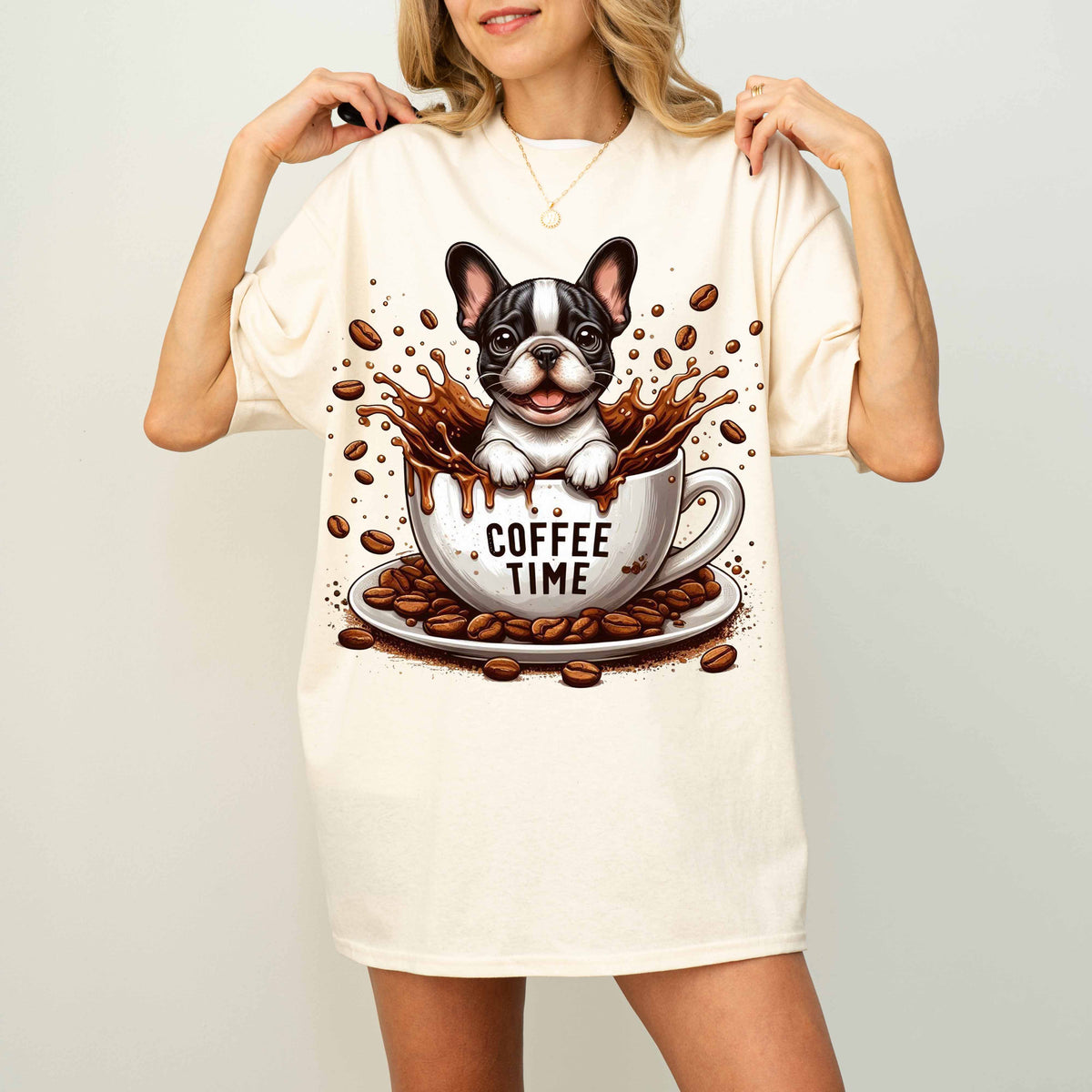 Coffee Time French Bulldog Funny Dog T-Shirt