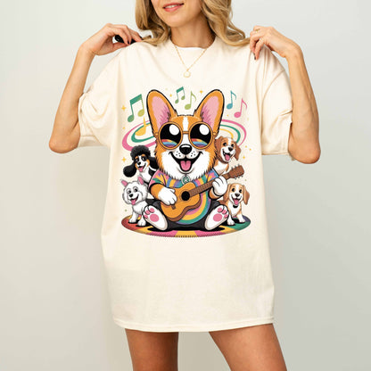 Rainbow Guitar Corgi Funny Dog T-Shirt