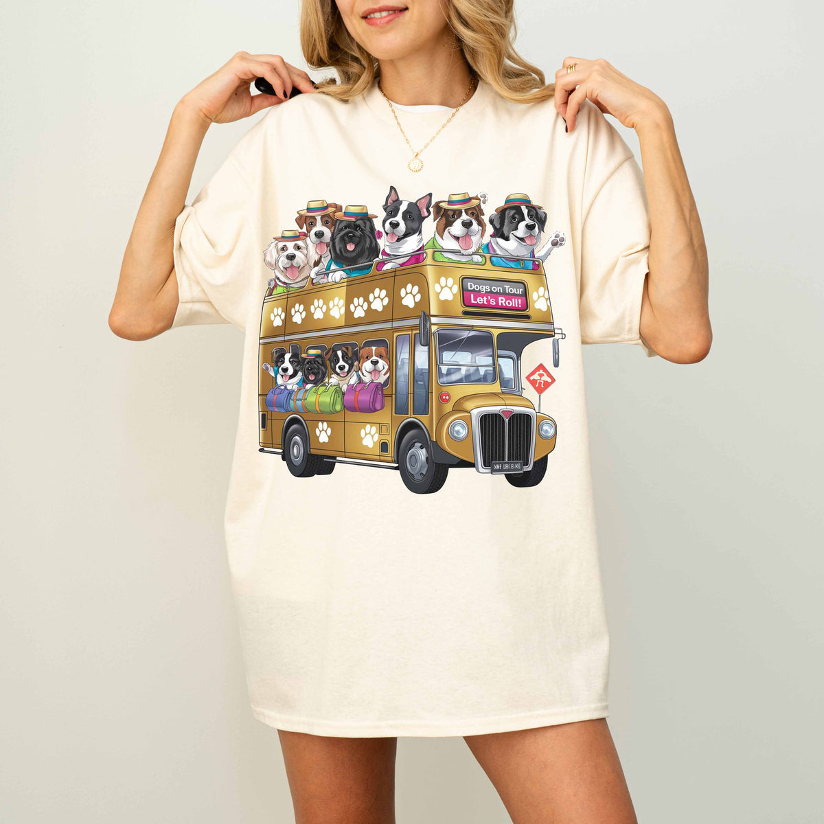 Dogs on Tour Let’s Roll Funny Dog Bus T-Shirt