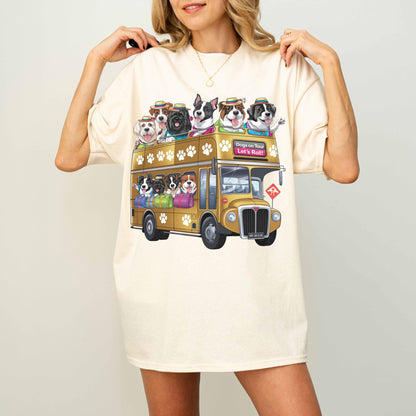 Dogs on Tour Let’s Roll Funny Dog Bus T-Shirt