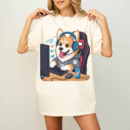 Gamer Corgi Level Up Funny Dog T-Shirt