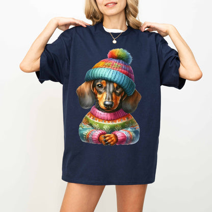 Colorful Sweater Dachshund Dog Mom T-Shirt