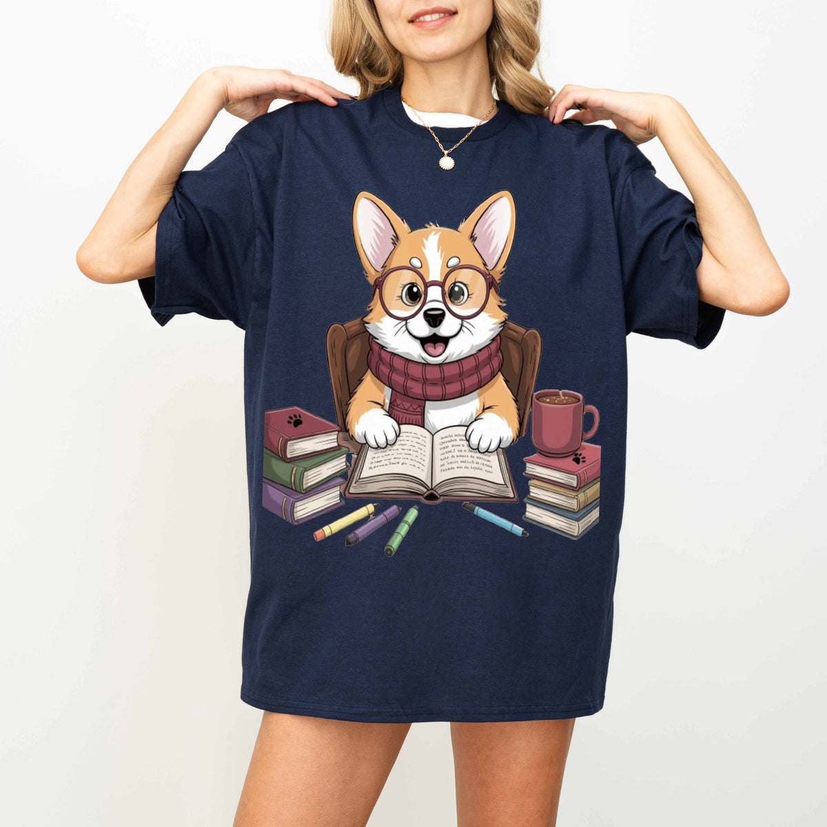 Smart Corgi Reading Books Funny Dog T-Shirt