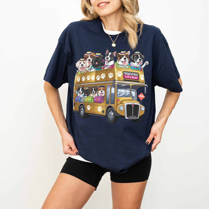 Dogs on Tour Let’s Roll Funny Dog Bus T-Shirt
