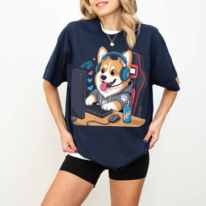 Gamer Corgi Level Up Funny Dog T-Shirt