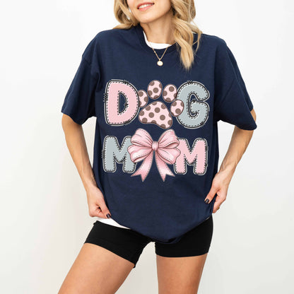 Cute Dog Mom Paw and Bow T-Shirt