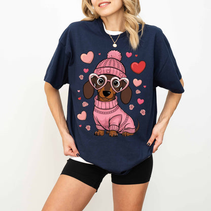 Pink Heart Glasses Dachshund Dog Mom T-Shirt