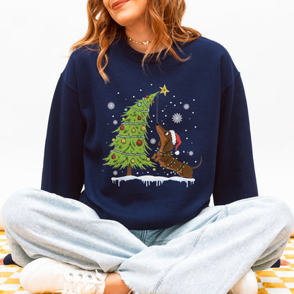 Dachshund Reaching for the Star Christmas Sweatshirt