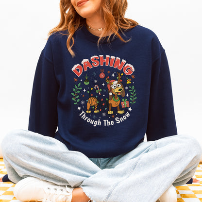 Dashing Through The Snow Slinky Dog Christmas Sweatshirt