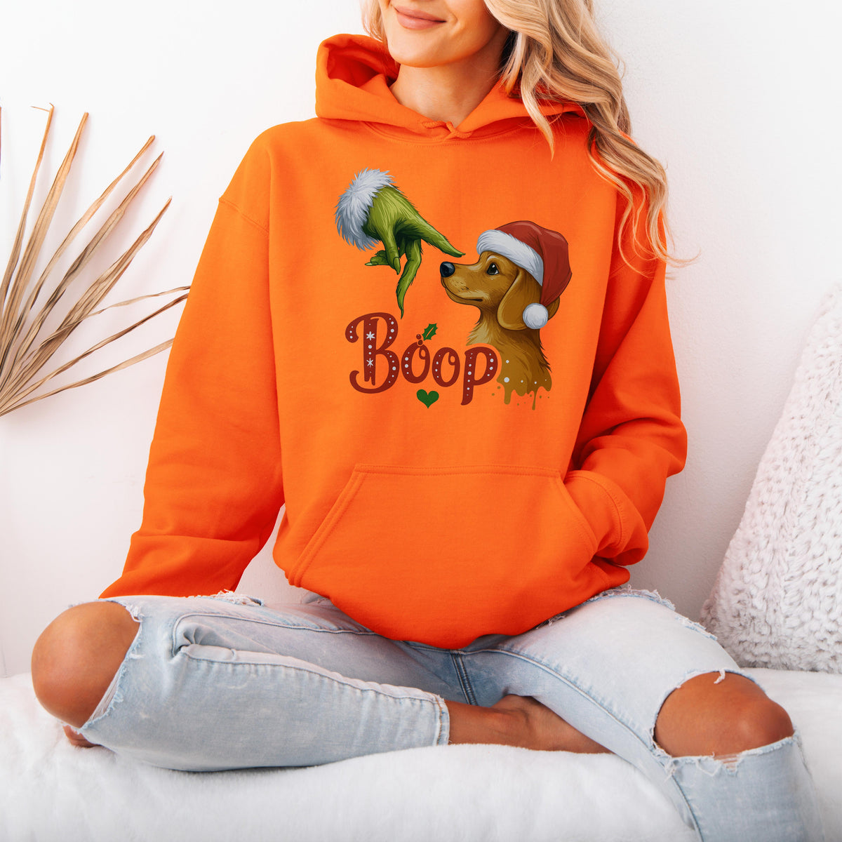 Boop Dachshund Christmas Hoodie – Funny Green Hand Holiday