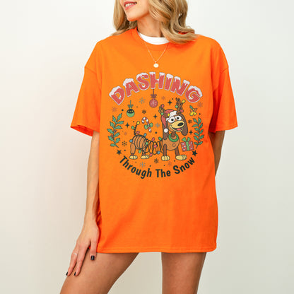 Dashing Through The Snow Slinky Dog Christmas Shirt