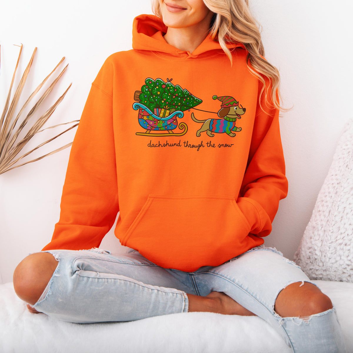 Dachshund Through the Snow Christmas Hoodie – Tree Sleigh
