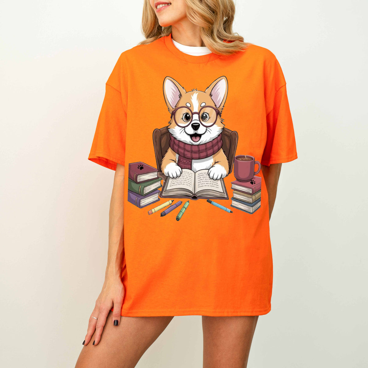 Smart Corgi Reading Books Funny Dog T-Shirt