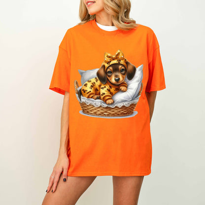Cute Dachshund Puppy Dog Mom T-Shirt in Pajamas