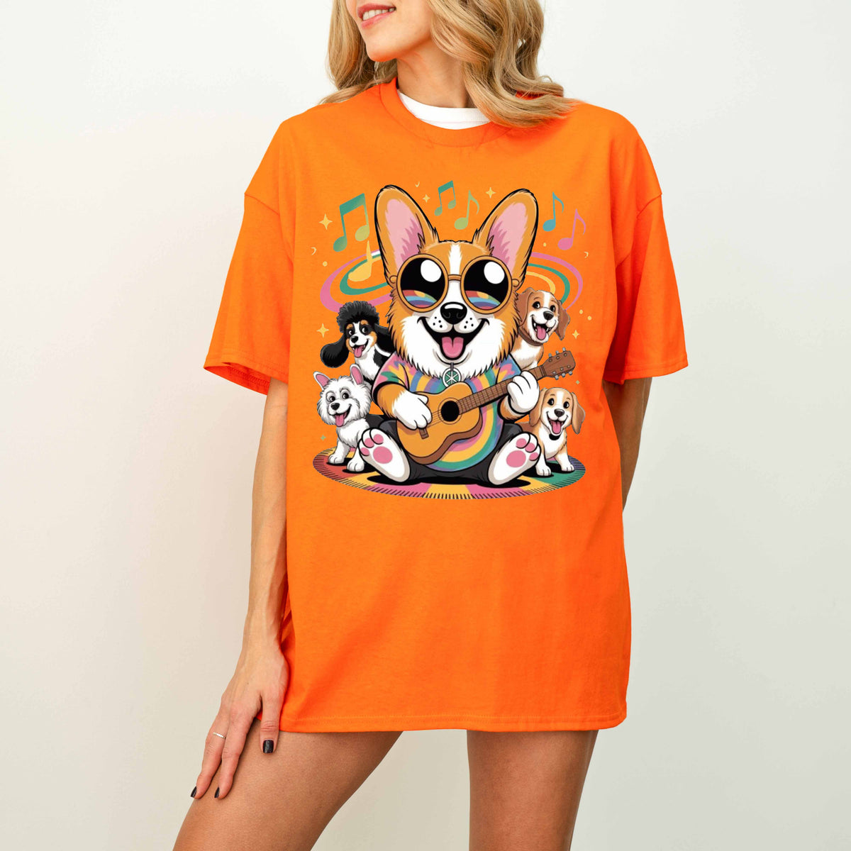Rainbow Guitar Corgi Funny Dog T-Shirt