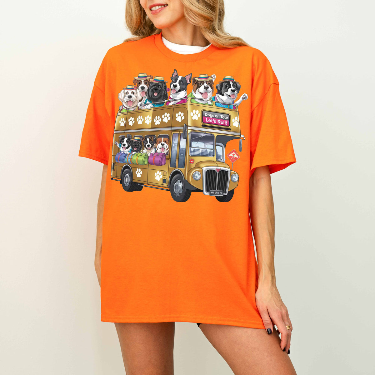 Dogs on Tour Let’s Roll Funny Dog Bus T-Shirt
