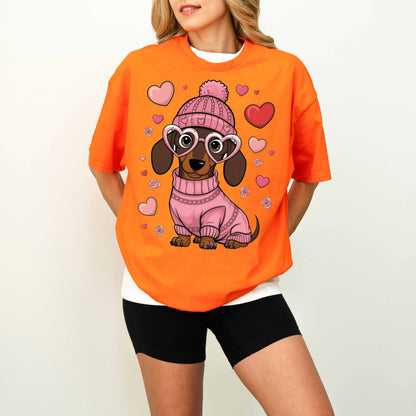 Pink Heart Glasses Dachshund Dog Mom T-Shirt
