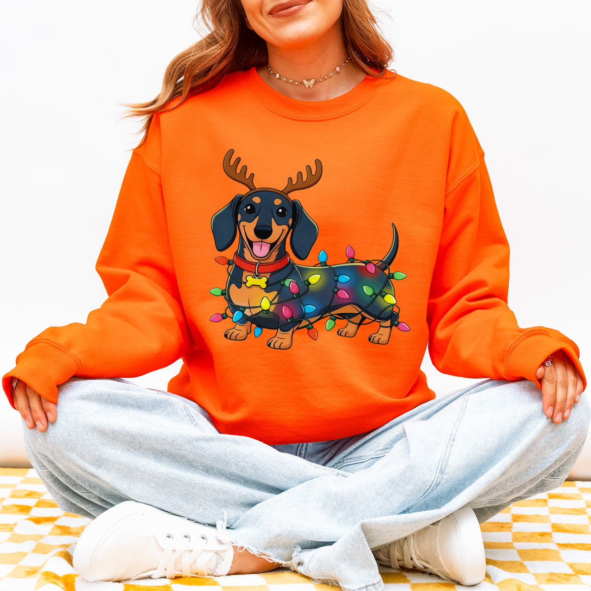 Reindeer Lights Dachshund Christmas Sweatshirt