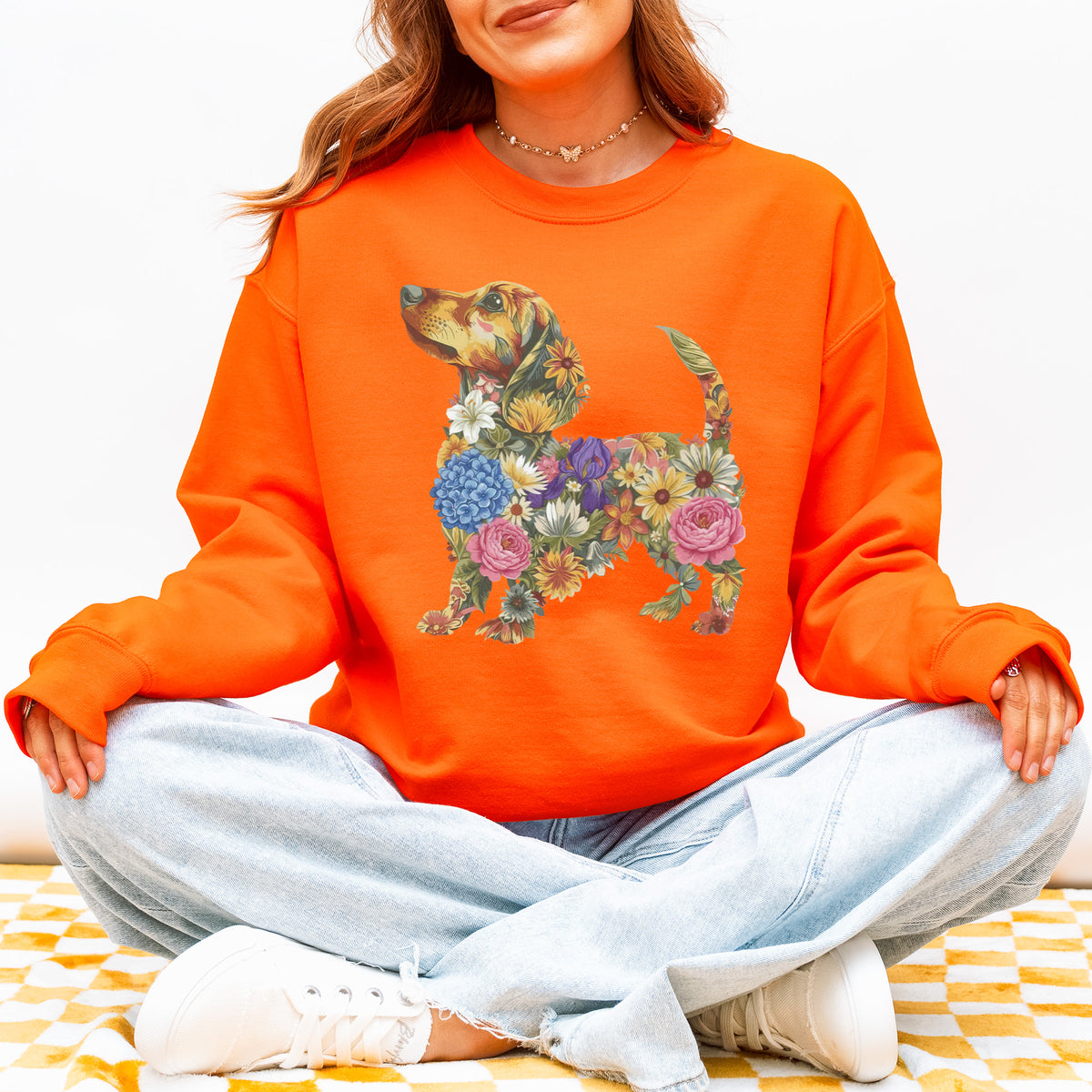 Floral Dachshund Sweatshirt - Cute Dog Mom Gift for Dachshund Lovers