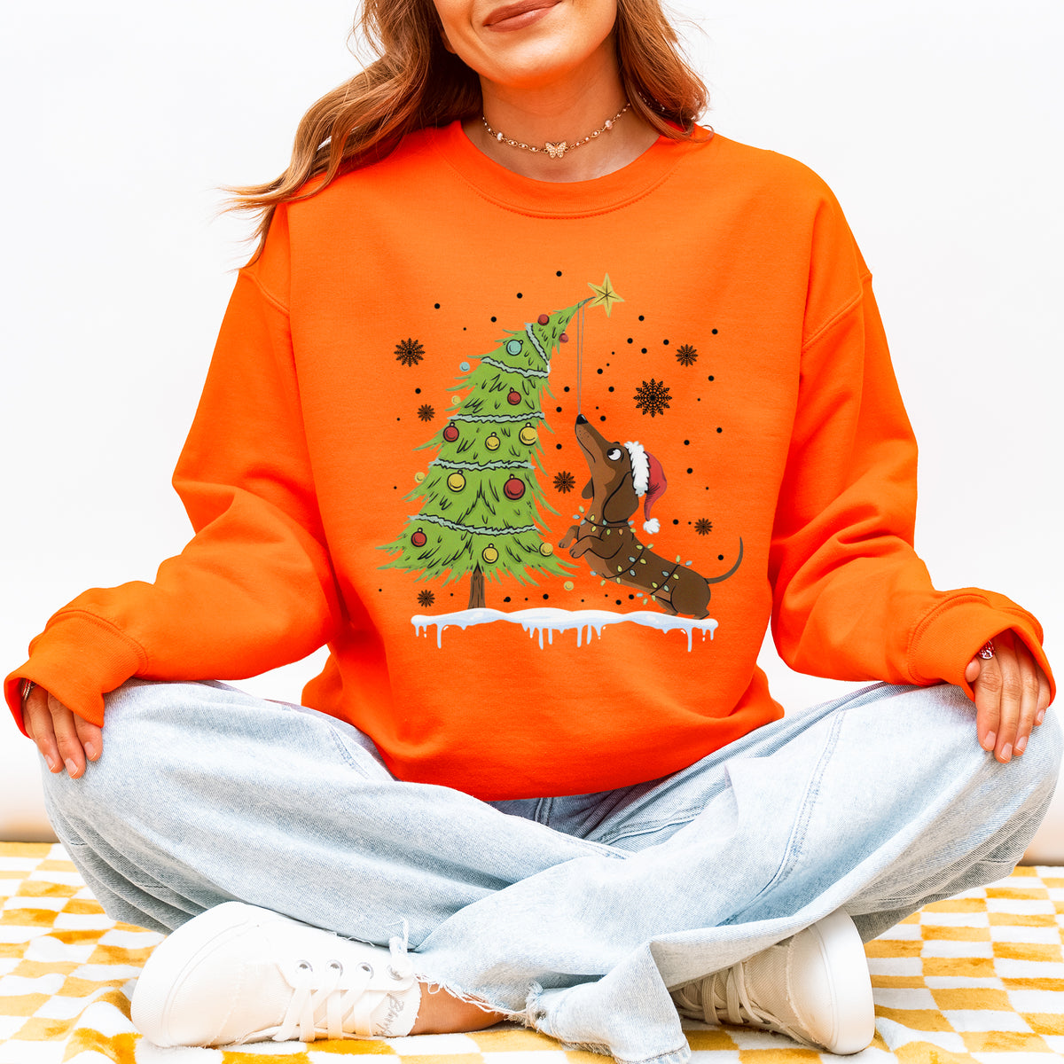 Dachshund Reaching for the Star Christmas Sweatshirt