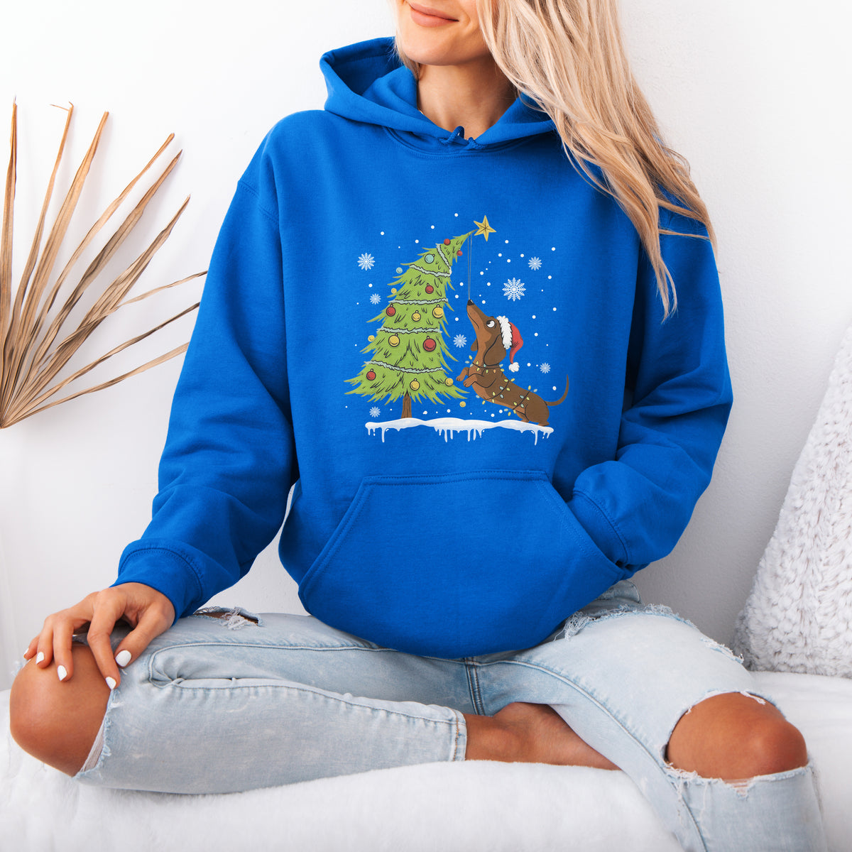 Dachshund Reaching for the Star Christmas Hoodie