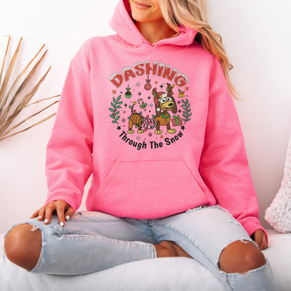 Dashing Through The Snow Slinky Dog Christmas Hoodie