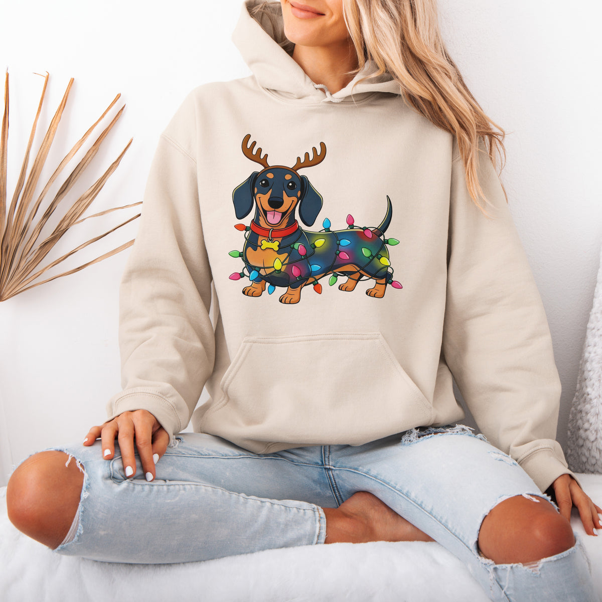 Reindeer Lights Dachshund Christmas Hoodie