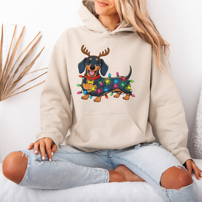 Reindeer Lights Dachshund Christmas Hoodie