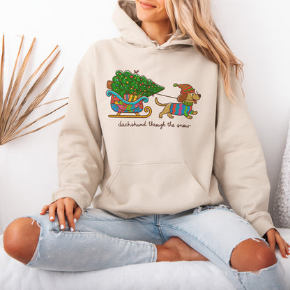 Dachshund Through the Snow Christmas Hoodie – Tree Sleigh