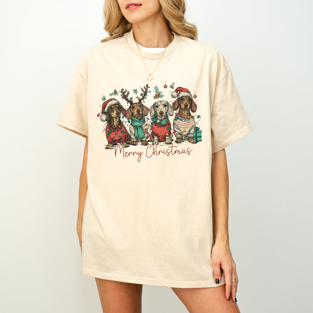 Merry Christmas Dachshund Dog Cute Puppy Christmas Tee