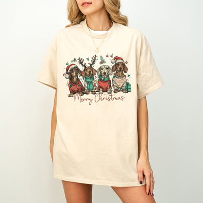 Merry Christmas Dachshund Dog Cute Puppy Christmas Tee