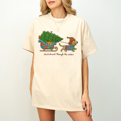 Dachshund Through the Snow Christmas Shirt – Tree Sleigh