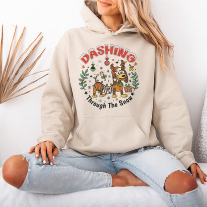 Dashing Through The Snow Slinky Dog Christmas Hoodie