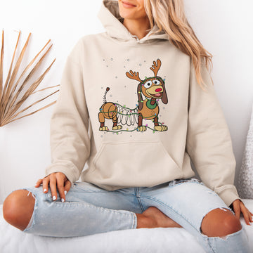 Reindeer Lights Dachshund Christmas Hoodie – Funny Wiener Dog Holiday Hooded Sweatshirt for Dog Lovers