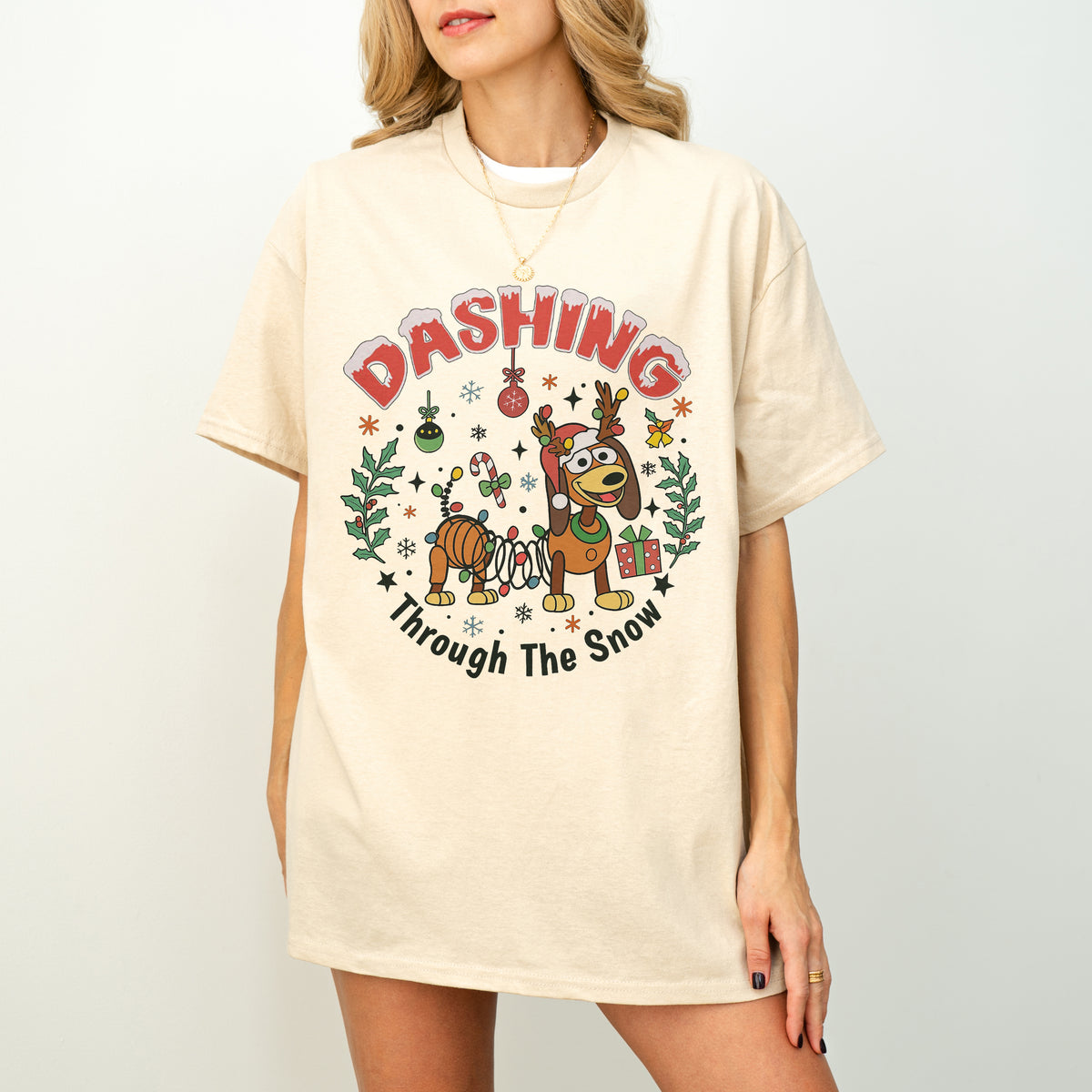 Dashing Through The Snow Slinky Dog Christmas Shirt
