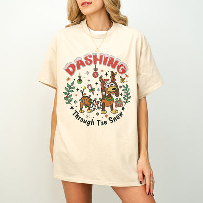 Dashing Through The Snow Slinky Dog Christmas Shirt