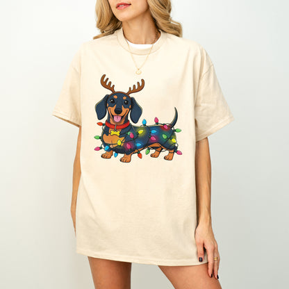 Reindeer Lights Dachshund Christmas Shirt